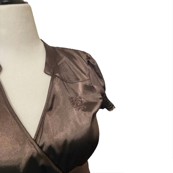 Twik chocolate brown collared wrap Y2K style dress - Picture 5 of 16